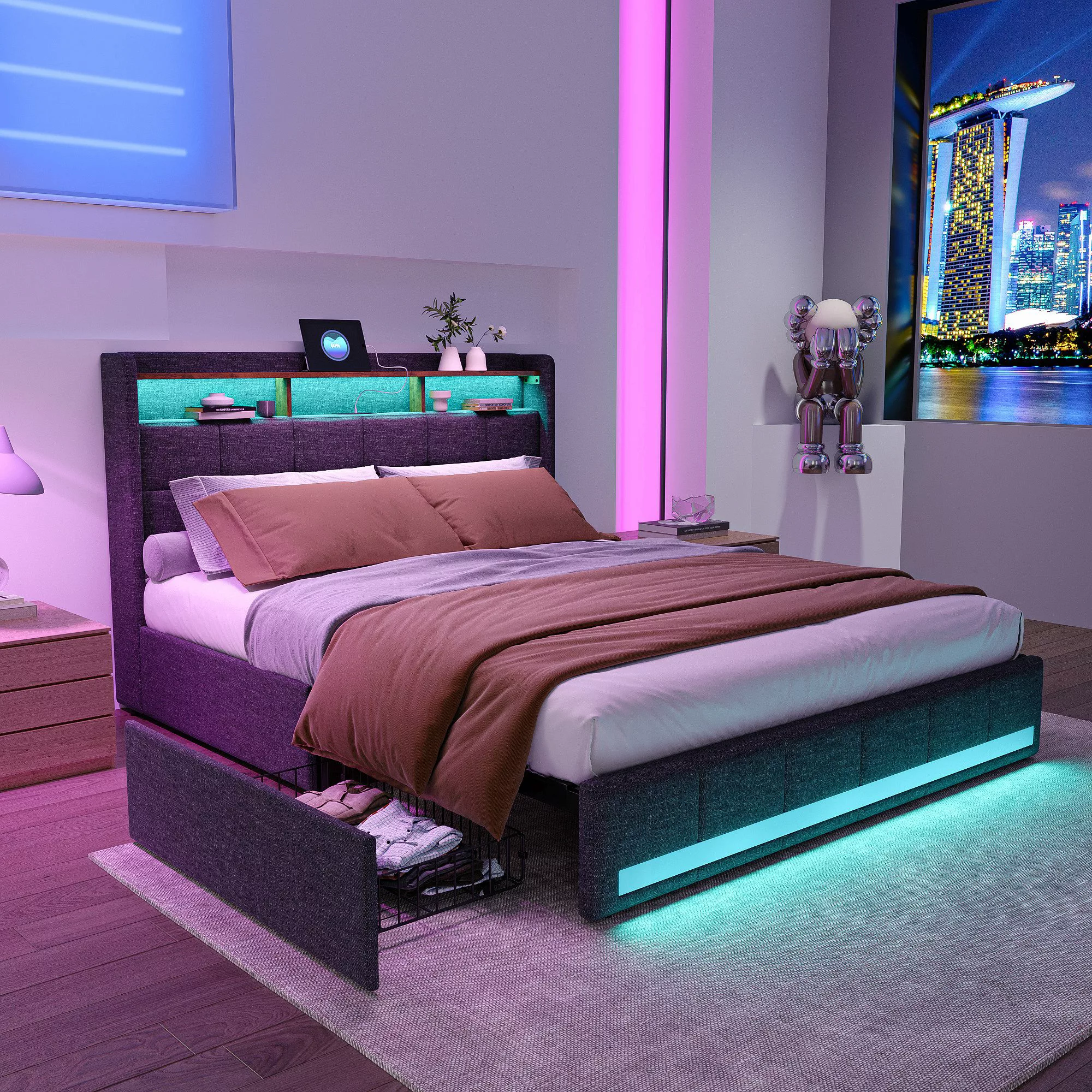 PXloue Polsterbett Doppelbett Stauraumbett Funktionbett Leises günstig online kaufen