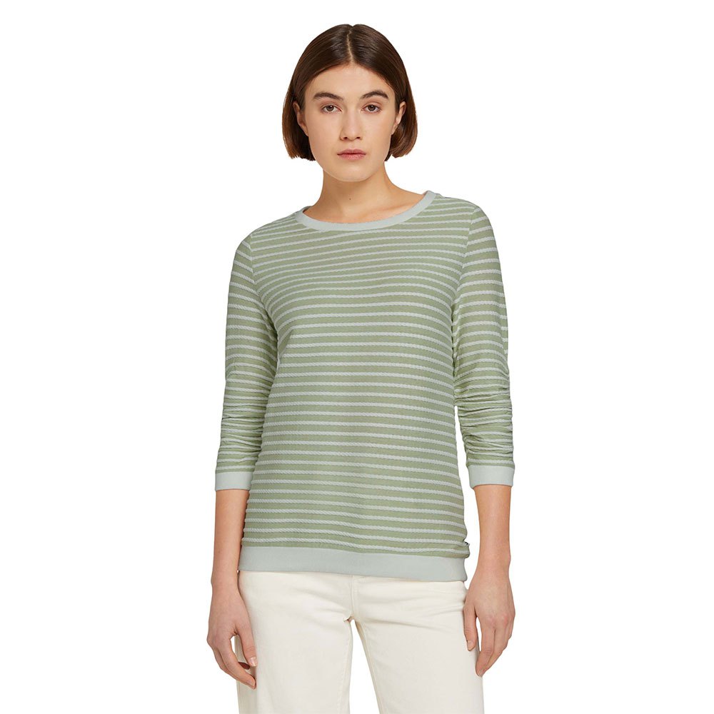 Tom Tailor Pullover 2XL Green White Structured Stripe günstig online kaufen