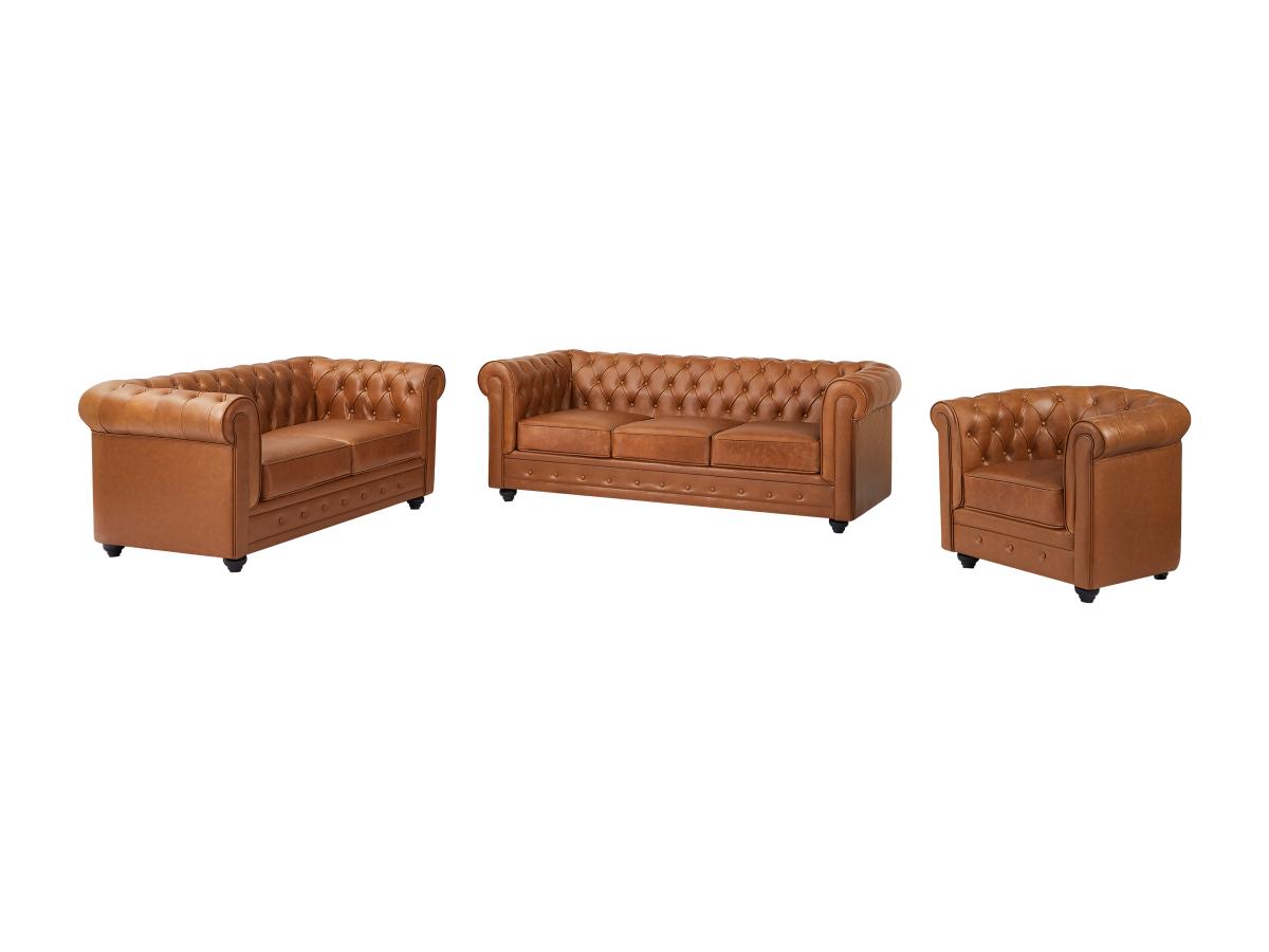 Sofa 3-Sitzer, 2-Sitzer & Sessel - Rindsleder - Camelfarben - CHESTERFIELD günstig online kaufen