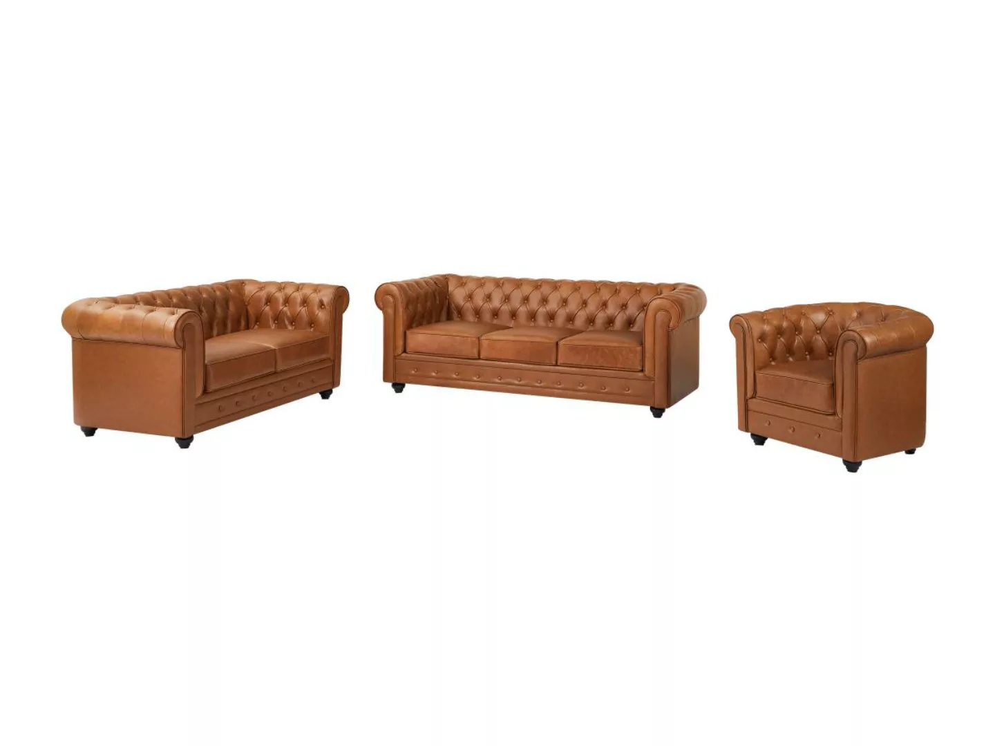 Sofa 3-Sitzer, 2-Sitzer & Sessel - Rindsleder - Camelfarben - CHESTERFIELD günstig online kaufen