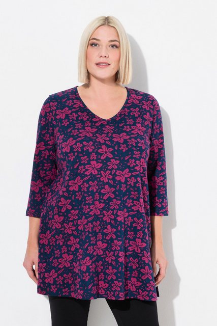 Ulla Popken Longshirt Longshirt Blüten A-Linie V-Ausschnitt 3/4-Arm günstig online kaufen