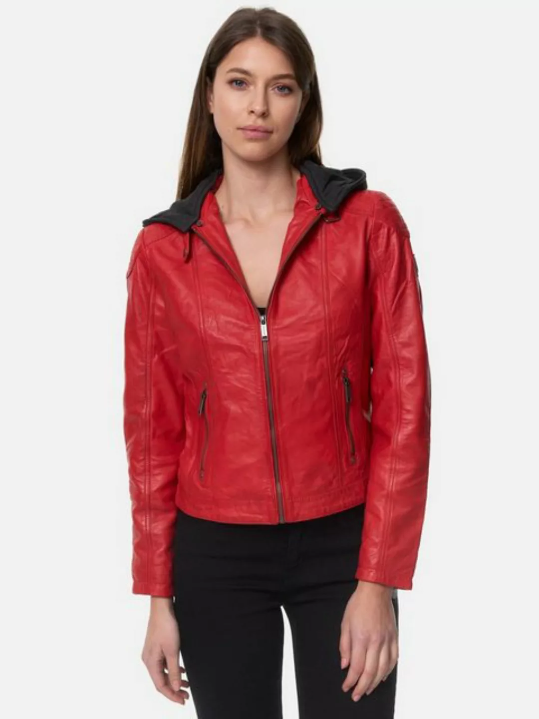 Tazzio Lederjacke F503 Damen Leder Jacke im Biker Look mit abnehmbarer Kapu günstig online kaufen