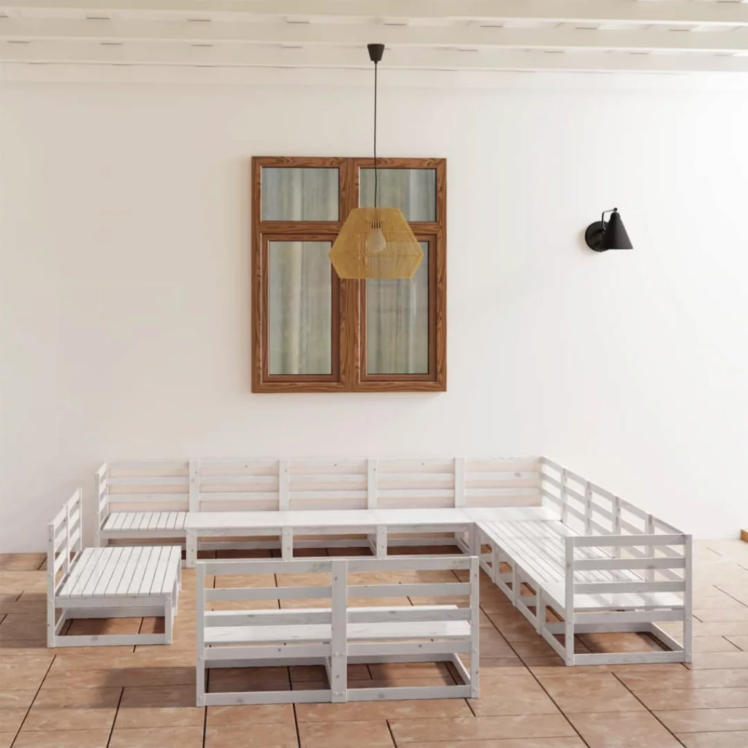 13-tlg. Garten-lounge-set Weiß Kiefer Massivholz günstig online kaufen