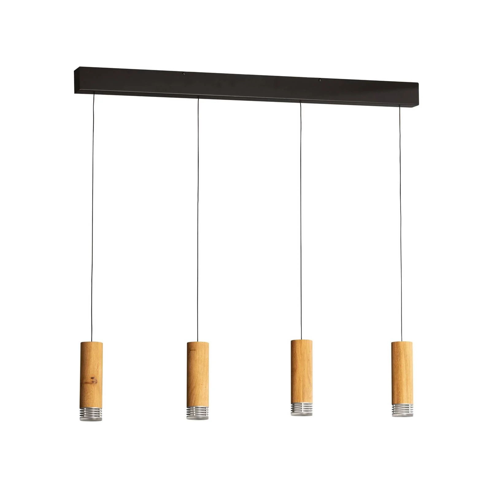LED-Pendellampe Shine-Wood, 100 cm, Eiche/schwarz, 4-flg. günstig online kaufen