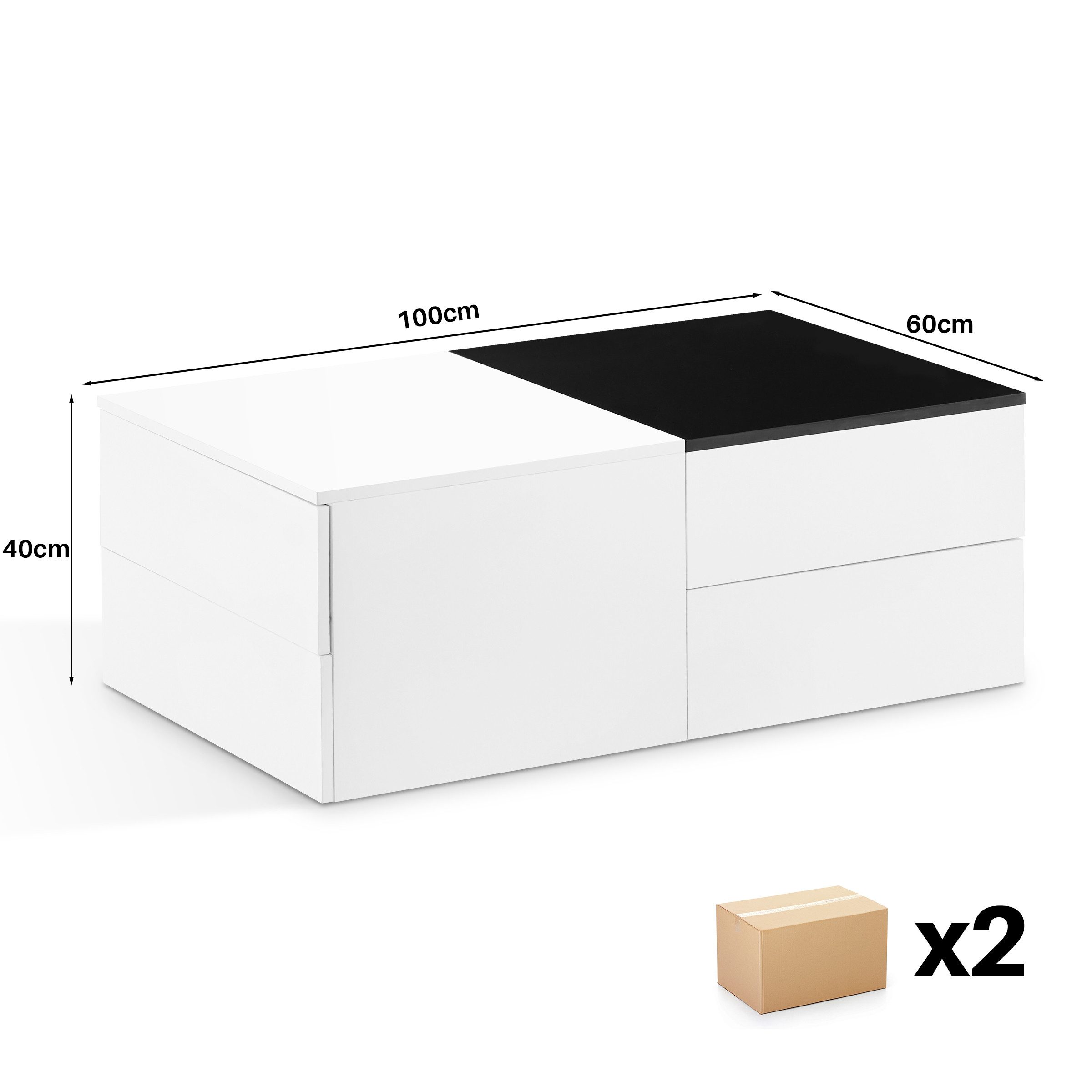 Ofcasa Couchtisch 100x60x40cm Hochglanz mit stauraum günstig online kaufen