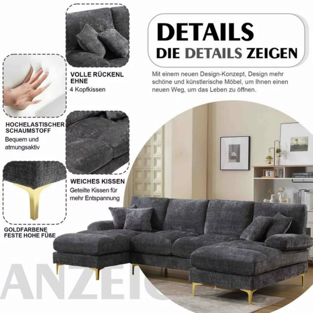 REDOM Sofa Ecksofa L-Form, Modernes großes Chenille-Stoff-U-Form-Sofa günstig online kaufen