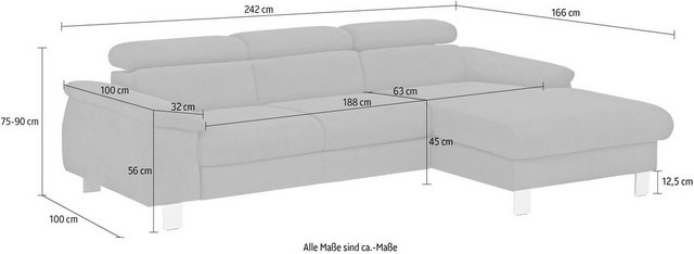 COTTA Ecksofa Komaris, Ecksofa, wahlweise mit RGB-LED-Beleuchtung und Bettf günstig online kaufen