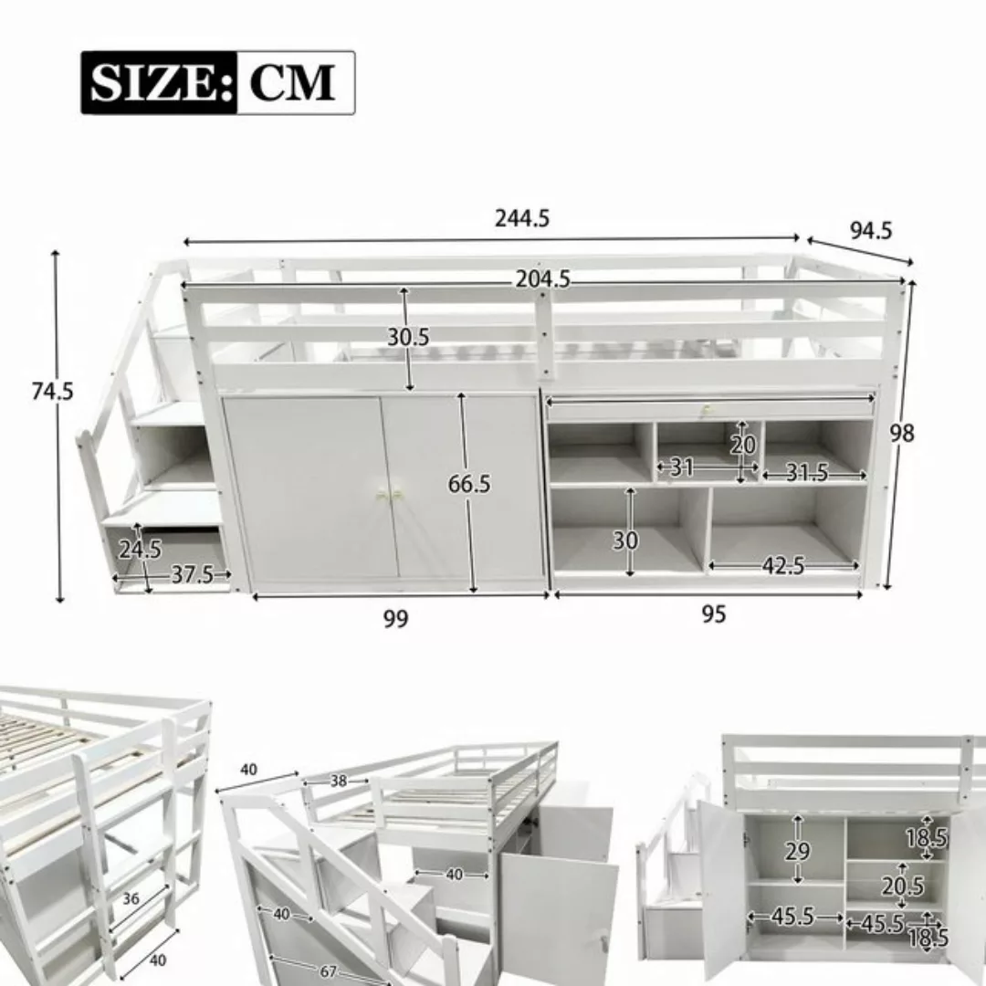 KoDise Kinderbett Bettrahmen 90*200cm Hausbett Holzbett mit Treppe und Stau günstig online kaufen