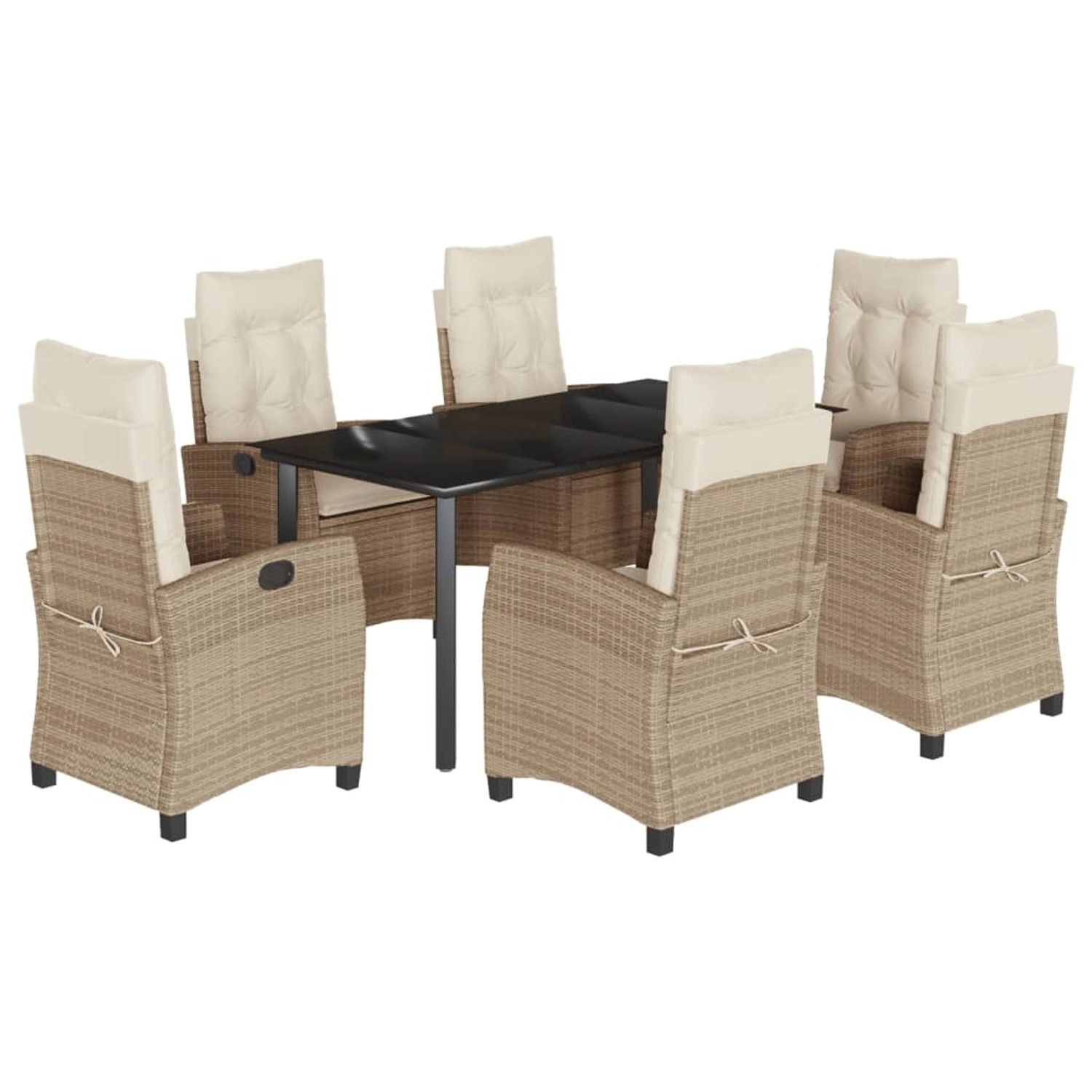 vidaXL 7-Tlg Garten-Essgruppe mit Kissen Beige Poly Rattan 3212818 günstig online kaufen