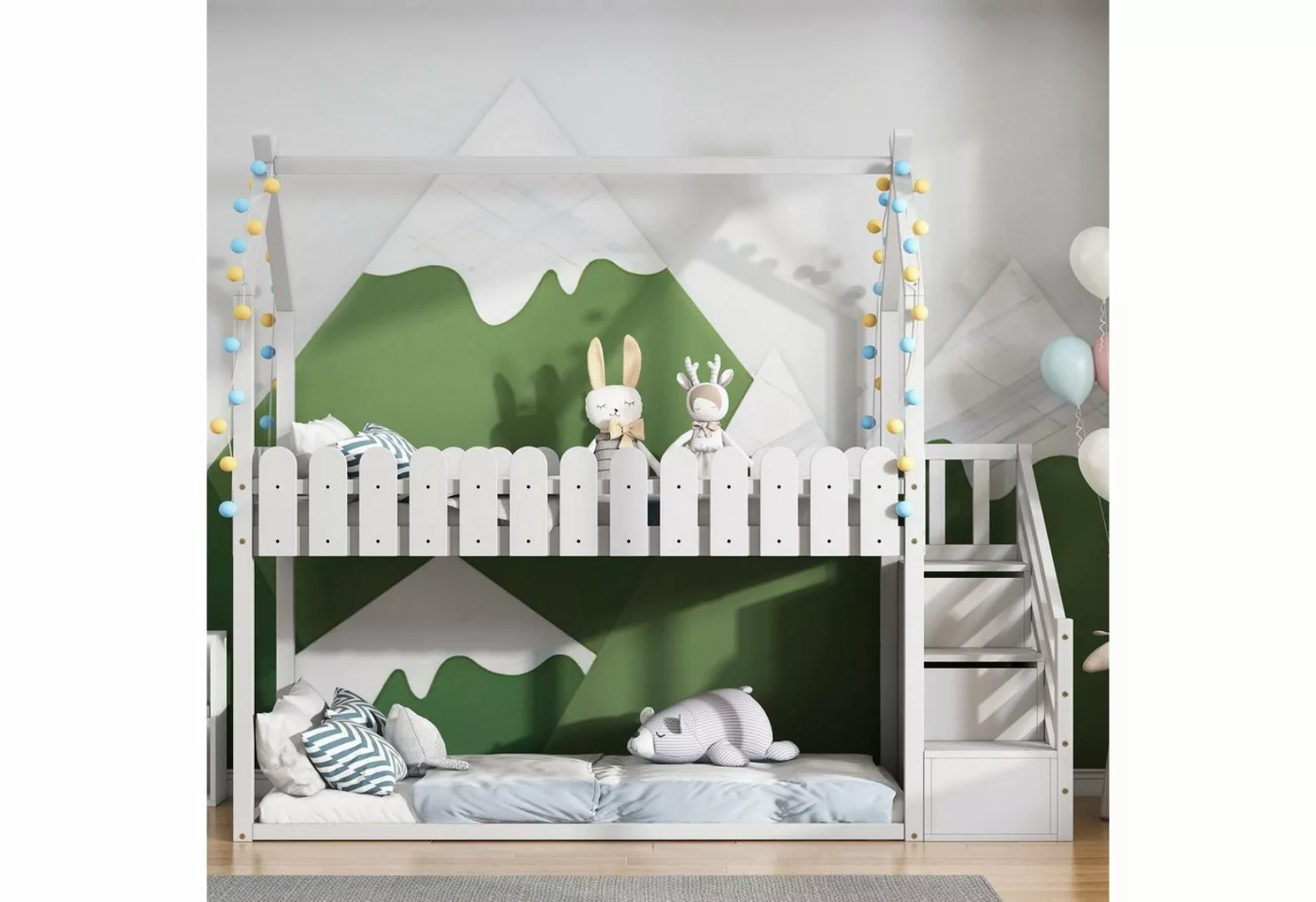 WISHDOR Kinderbett Jugendbett Doppelbett (ohne Matratze), mit 3 Treppe, mit günstig online kaufen