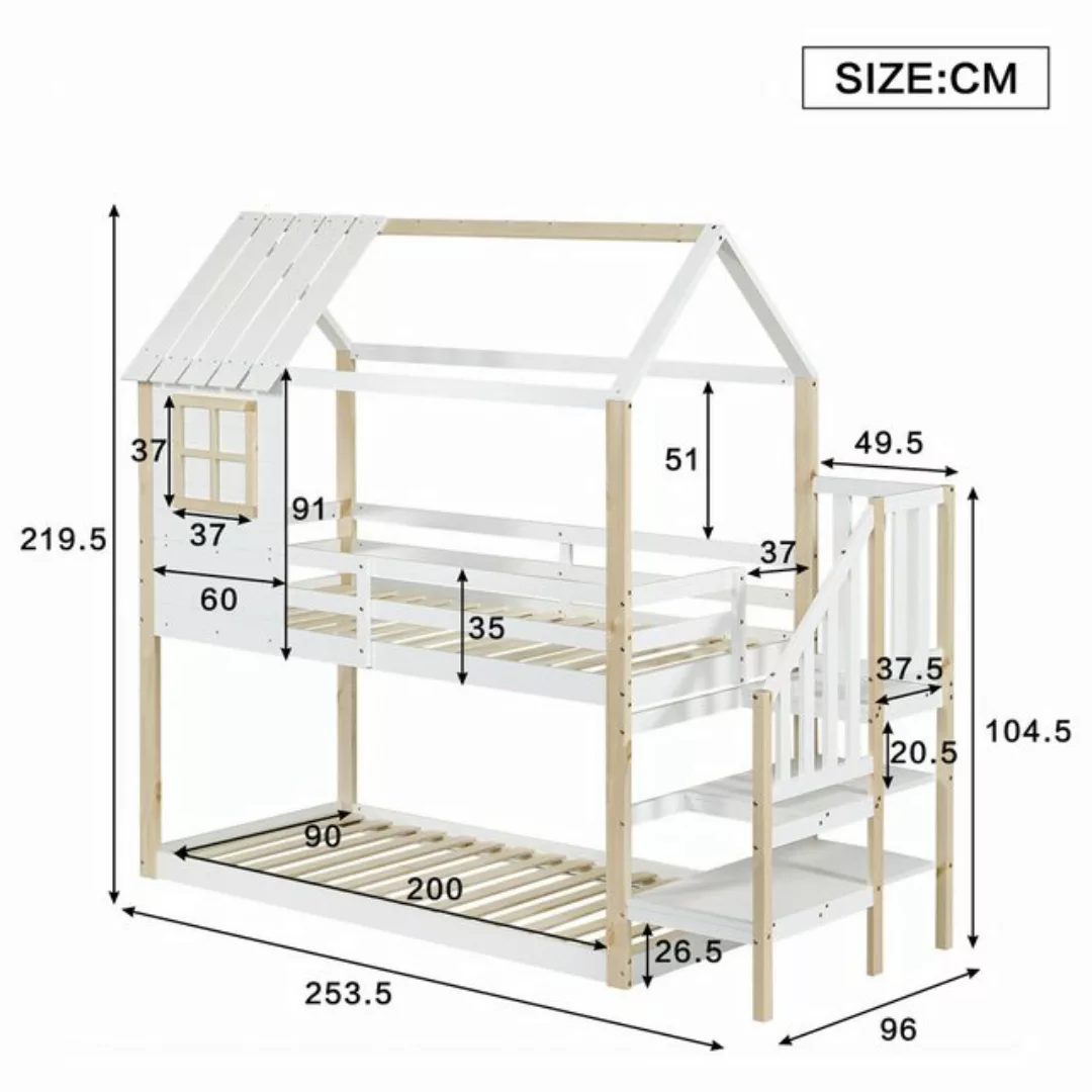 TavilaEcon Etagenbett Hausbett, Kinderbett mit Ecktreppe und Fenster, 90x20 günstig online kaufen