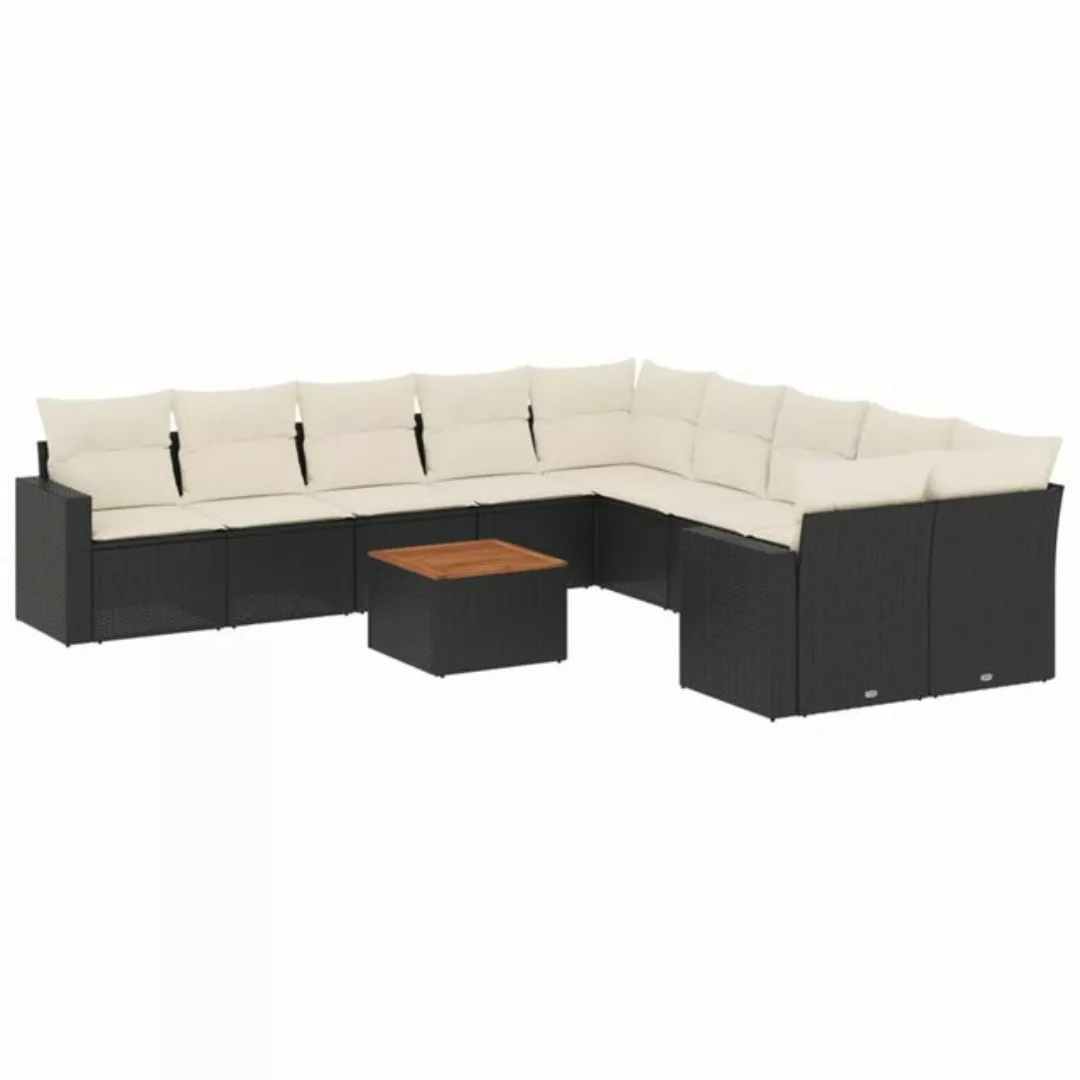 vidaXL Sofaelement 11-tlg. Garten-Sofagarnitur mit Kissen Schwarz Poly Ratt günstig online kaufen