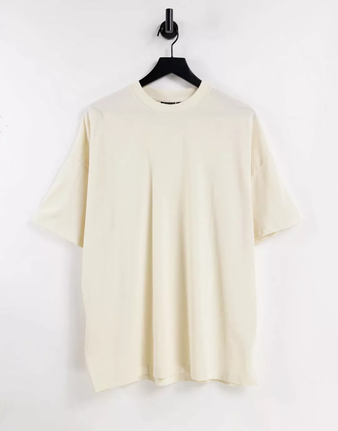ASOS DESIGN – Oversize-T-Shirt aus Pikee in Beige-Neutral günstig online kaufen
