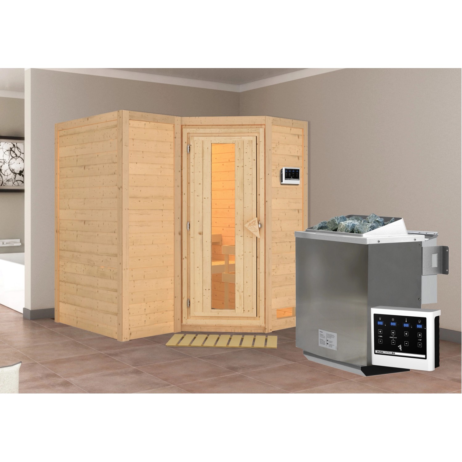 Woodfeeling Sauna Steena 1 inkl. Bio-Ofen 9 kW mit ext. Steuerung, Energies günstig online kaufen