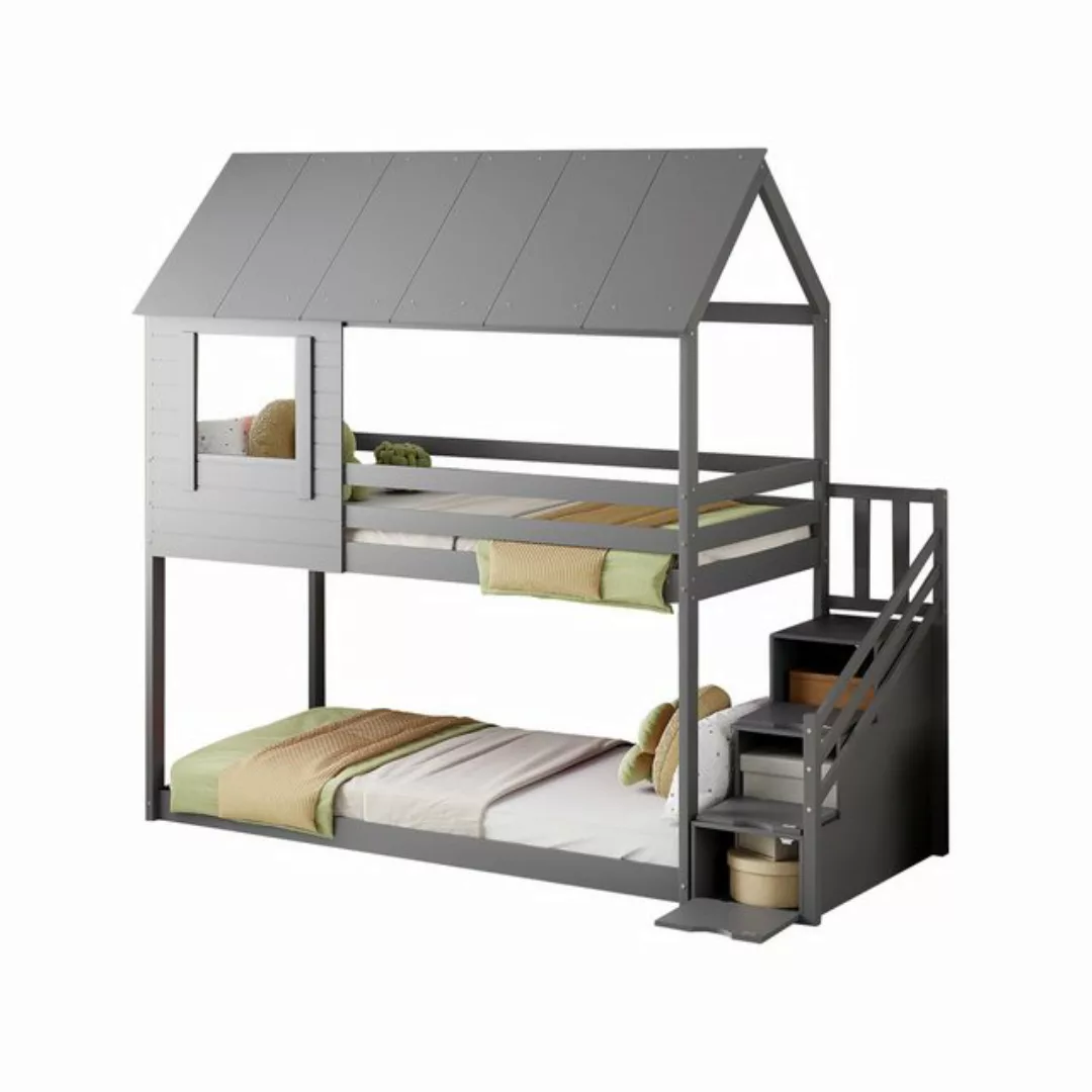 HAUSS SPOLE Etagenbett 90x200cm Dachkonstruktion, Treppe mit mehreren Ablag günstig online kaufen