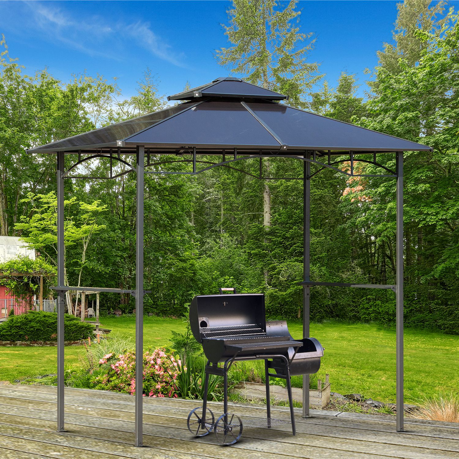 Outsunny Gartenpavillon 2,4 x 1,5 m - Grillabdeckung - Steakhouse 2 Seiteng günstig online kaufen