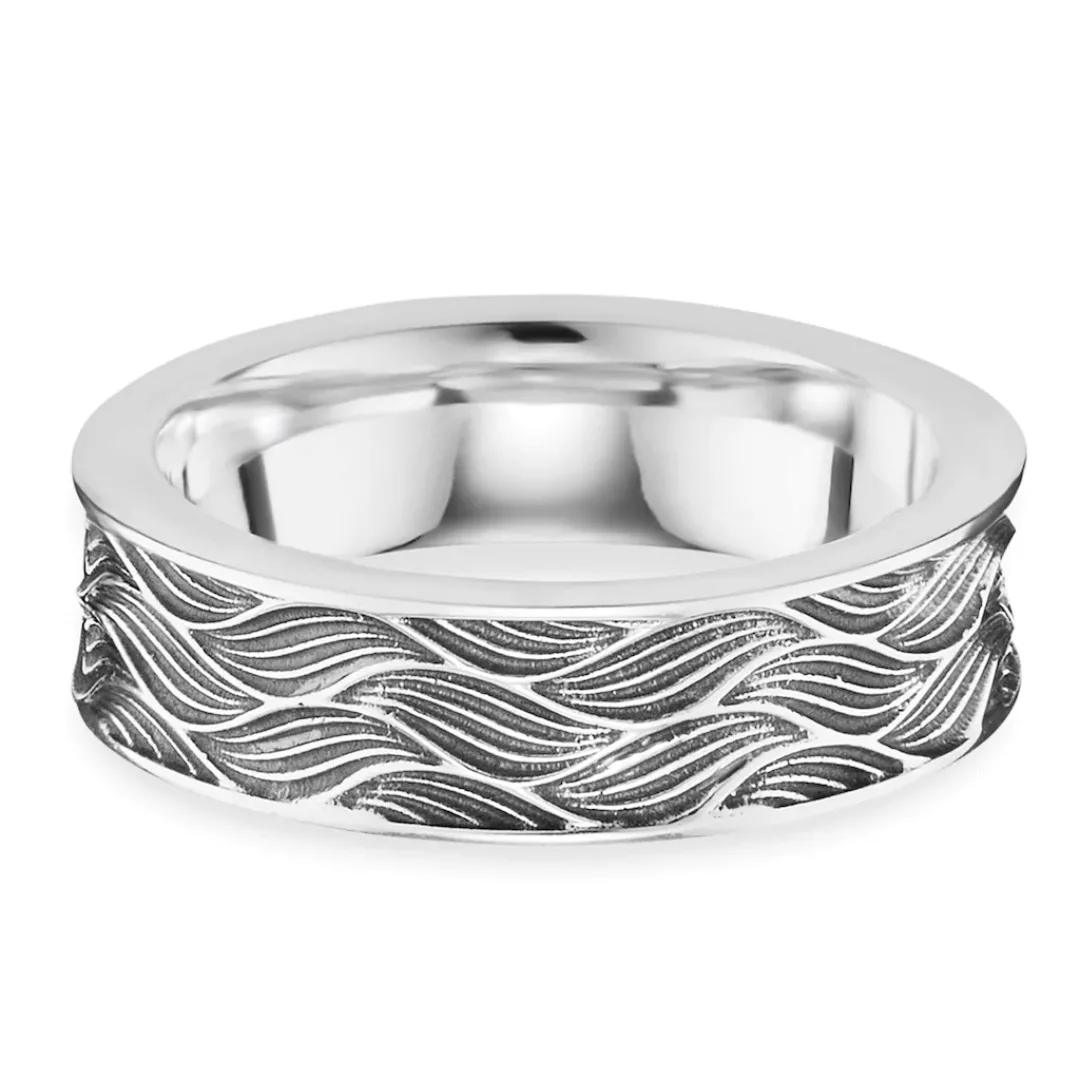 CAÏ Fingerring "925/- Sterling Silber rhodiniert oxidiert Wellen" günstig online kaufen