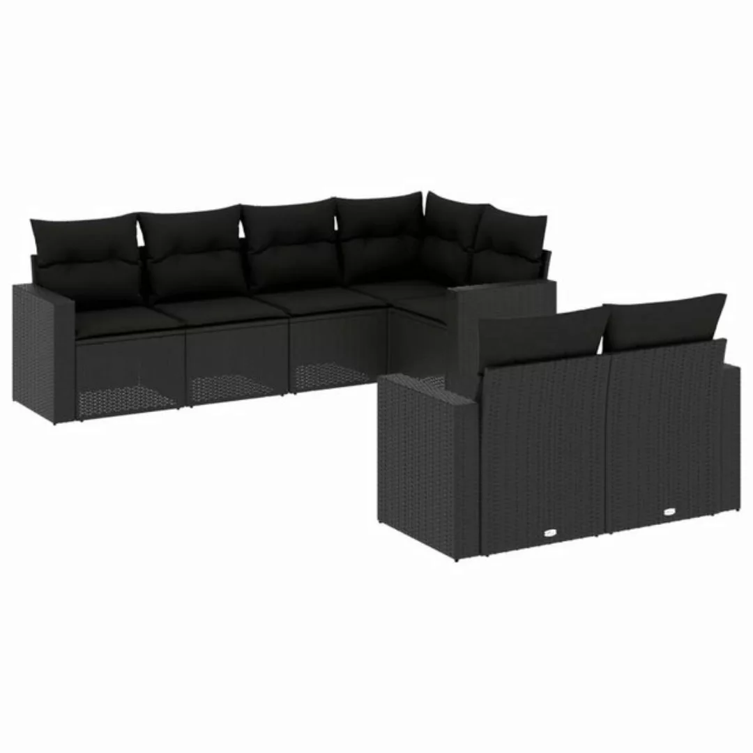 vidaXL Sofaelement 7-tlg. Garten-Sofagarnitur mit Kissen Schwarz Poly Ratta günstig online kaufen