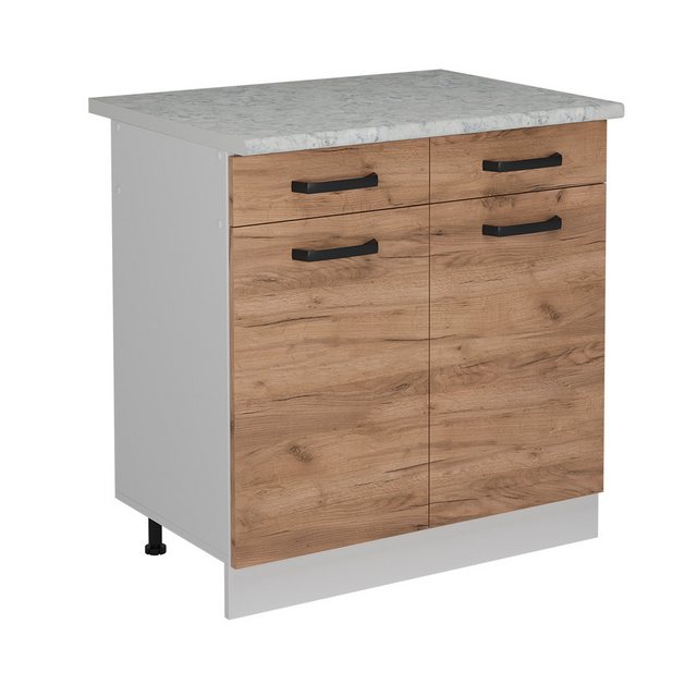 Vicco Unterschrank R-Line, Goldkraft Eiche/Weiß, 80 cm AP Marmor günstig online kaufen