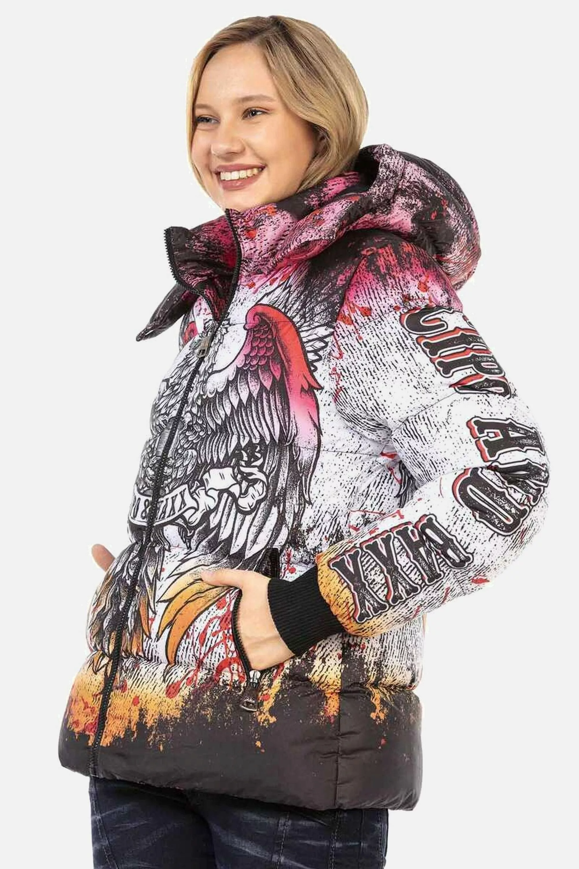 Cipo & Baxx Winterjacke "Jacken", mit Kapuze, mit knalligem Allover-Print, günstig online kaufen