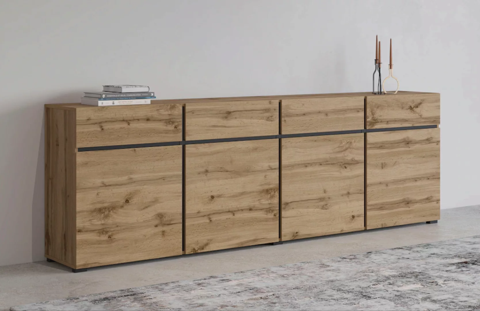 INOSIGN Sideboard "Cross,Breite 225 cm, moderne grifflose Kommode,4 Türen/4 günstig online kaufen