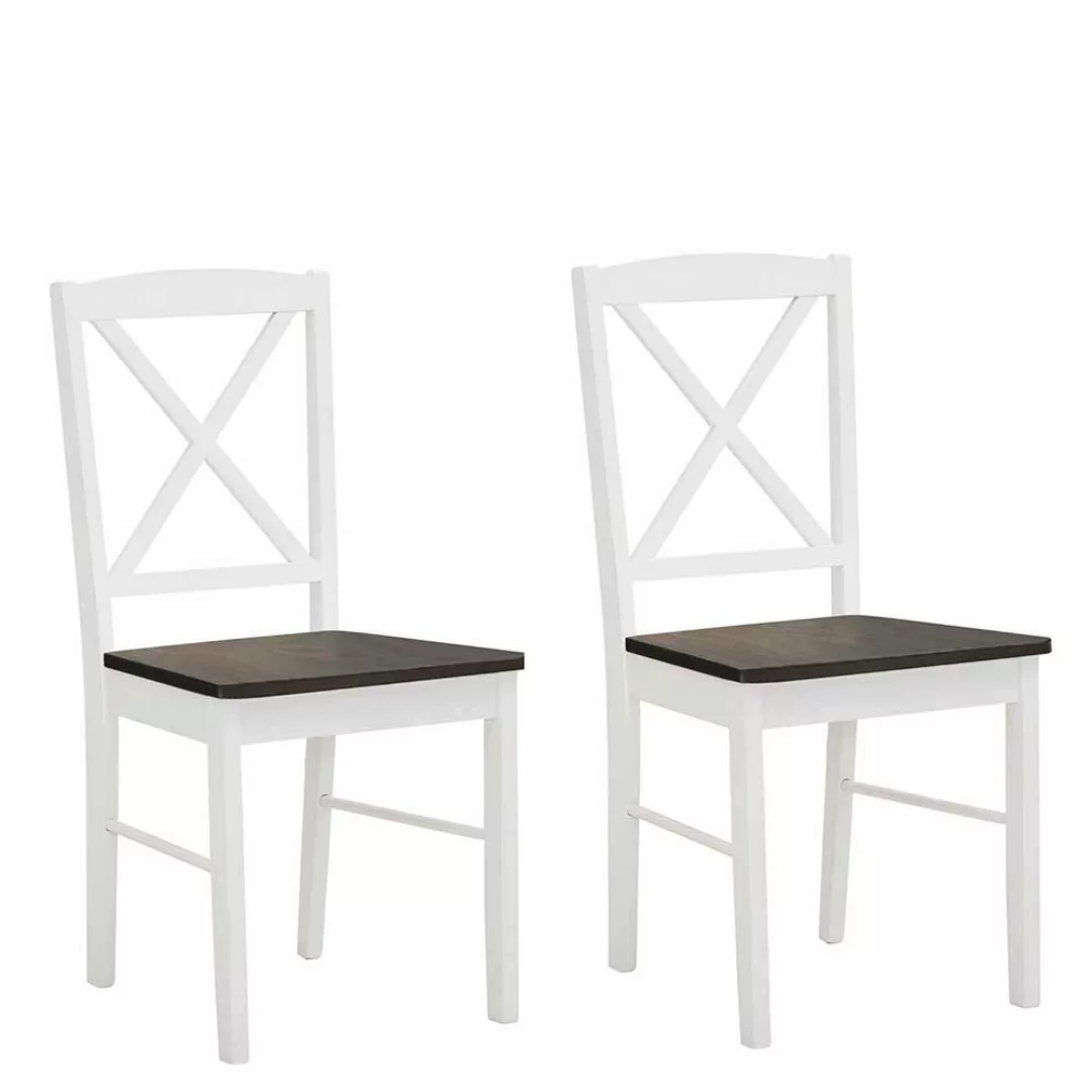 2 Stühle Landhaus 47 cm Sitzhöhe Weiß und Dunkelbraun (2er Set) günstig online kaufen