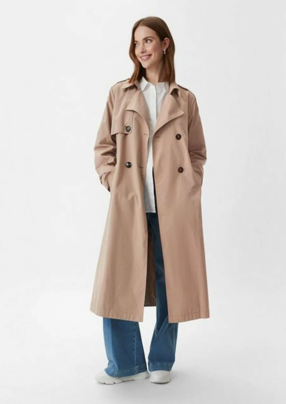 comma casual identity Langmantel Trenchcoat mit Bindegürtel Zierknopf günstig online kaufen