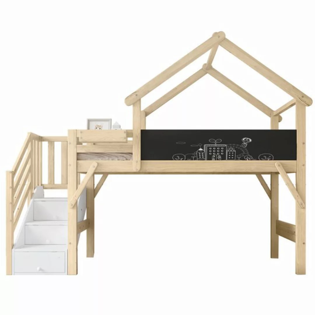 HAUSS SPOLE Etagenbett 90x200cm mit Gitter, 3 Schließfächer in der Treppe, günstig online kaufen