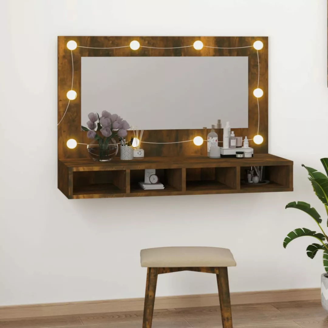 vidaXL Badezimmerspiegelschrank Spiegelschrank mit LED Räuchereiche 90x31,5 günstig online kaufen