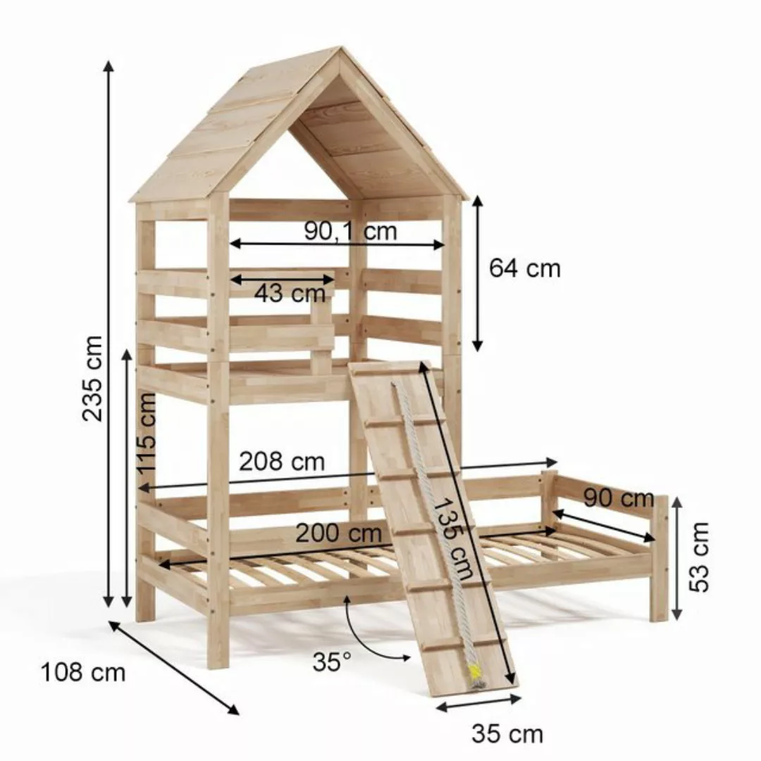 VitaliSpa® Bett Kinderbett Spielturmbett 90x200cm Teddy Natur Matratze günstig online kaufen