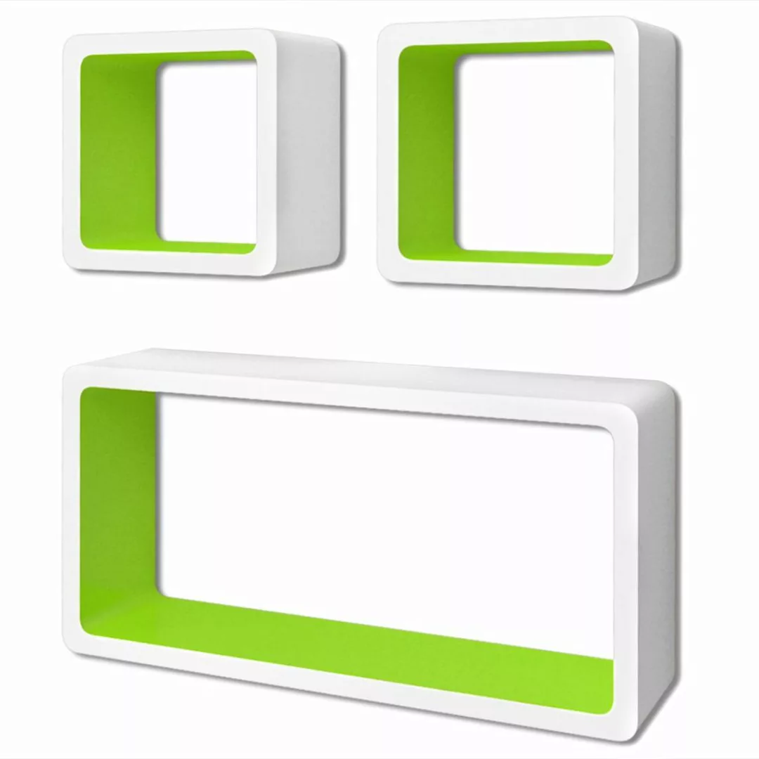 3er Set Mdf Cube Regal Hängeregal Wandregal Für Bücher/dvd, Weiß-grün günstig online kaufen