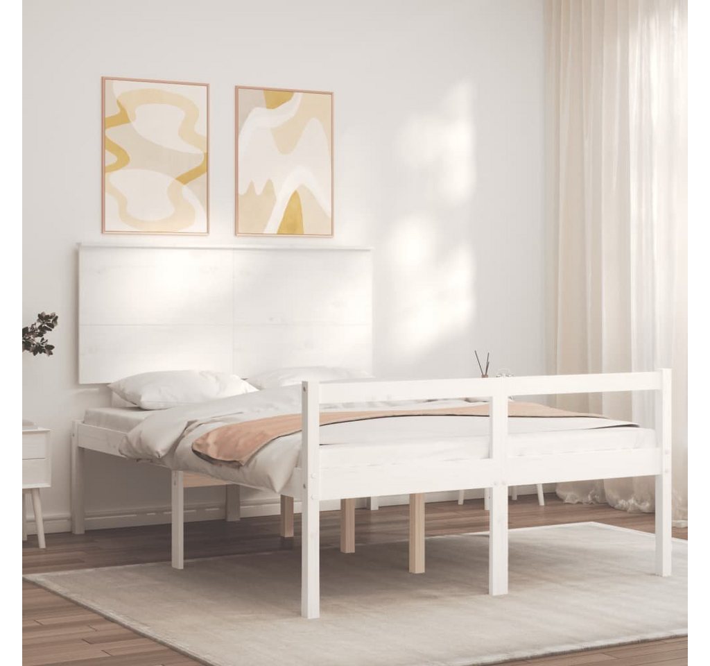 vidaXL Bett Seniorenbett mit Kopfteil 120x200 cm Weiß Massivholz günstig online kaufen