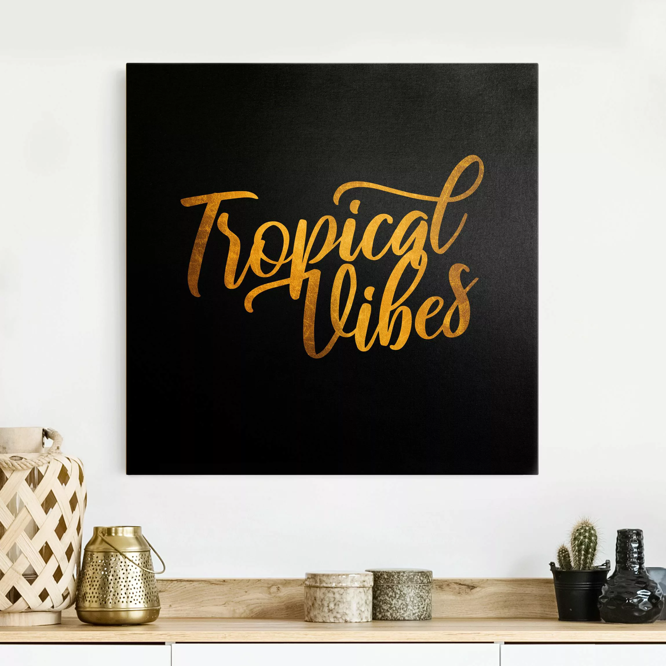 Leinwandbild Gold Gold - Tropical Vibes auf Schwarz günstig online kaufen