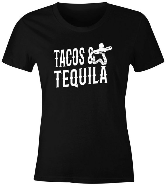 MoonWorks Print-Shirt Damen T-Shirt Tacos & Tequila Wurm Sombrero Tequilla günstig online kaufen