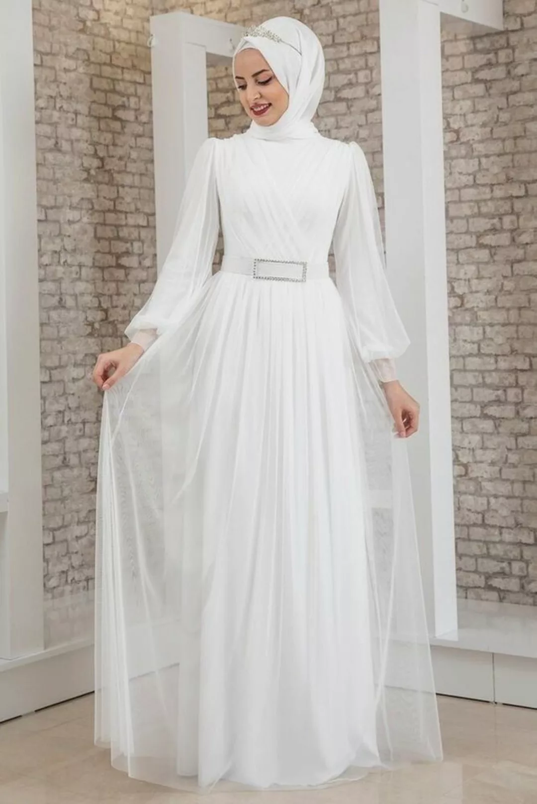 fashionshowcase Abendkleid Maxikleid mit Faltendetail – Abaya Hijab Mode Mo günstig online kaufen