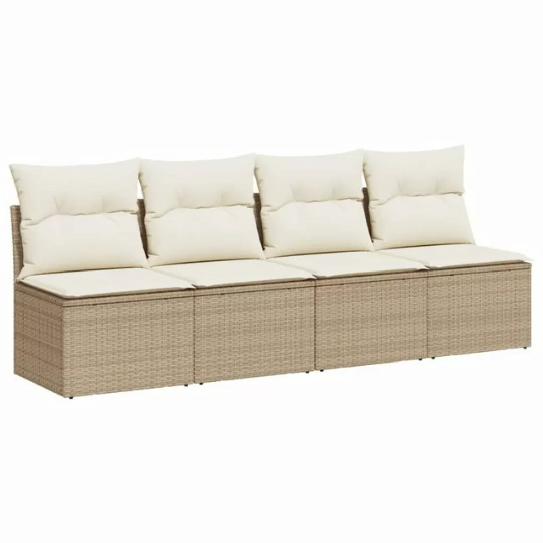 vidaXL Loungesofa Gartensofa mit Kissen 4-Sitzer Beige Poly Rattan, 1 Teile günstig online kaufen