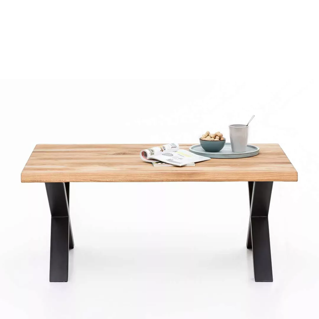 Sofa Tisch rustikal in Eiche und Schwarz X Gestell günstig online kaufen
