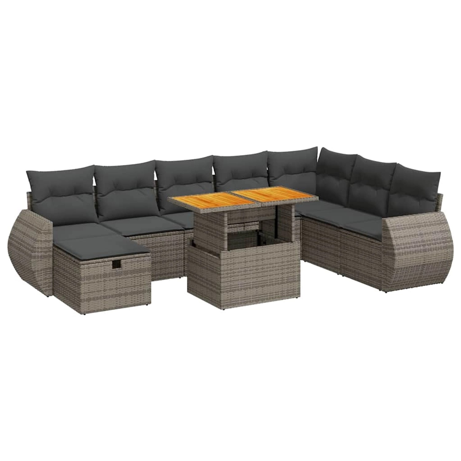 vidaXL 9-Tlg Garten-Sofagarnitur mit Kissen Grau Poly Rattan Akazie 3328075 günstig online kaufen