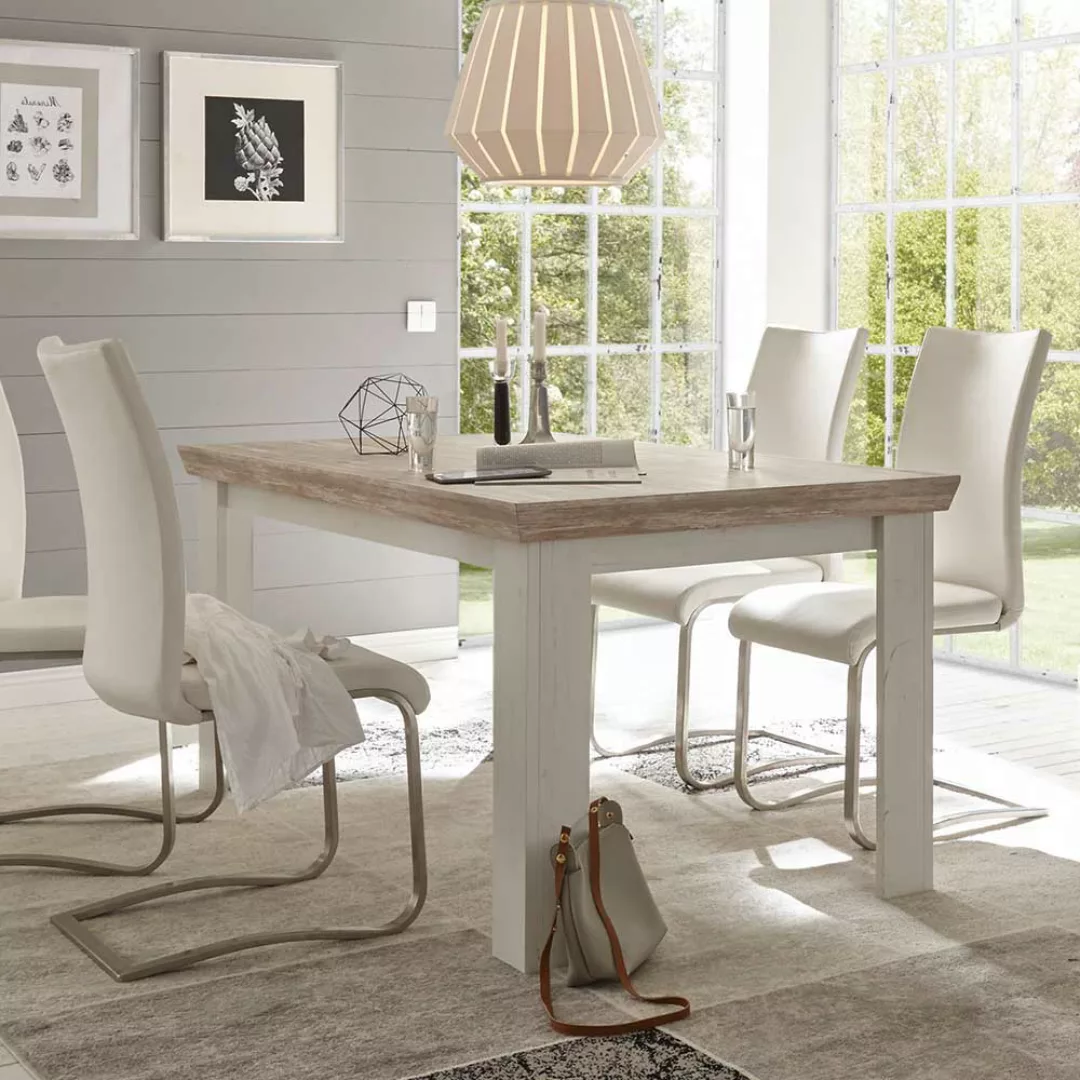 Esstisch im skandinavischen Landhausstil Pinie Weiß günstig online kaufen