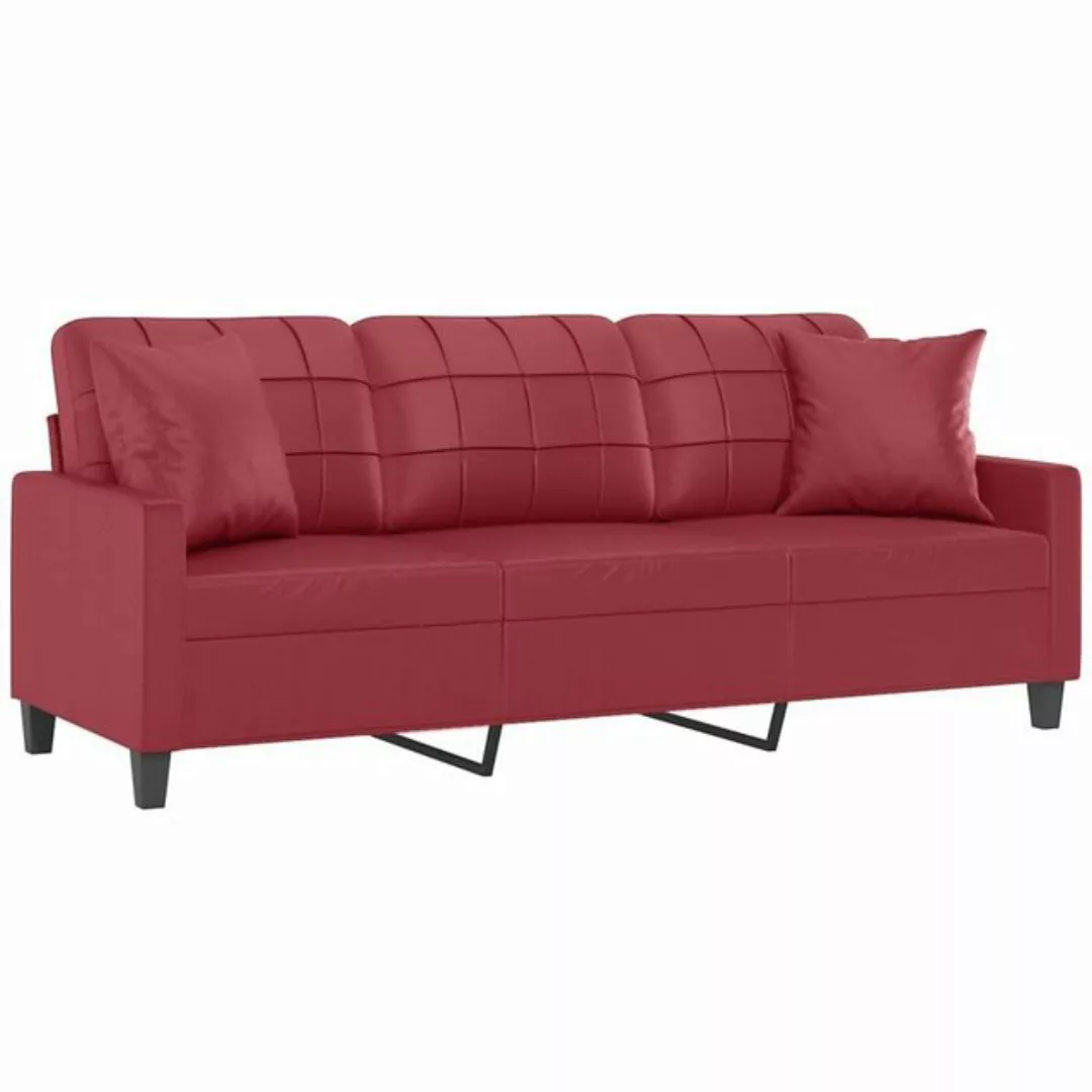 vidaXL Sofa 3-Sitzer-Sofa mit Zierkissen Weinrot 180 cm Kunstleder günstig online kaufen