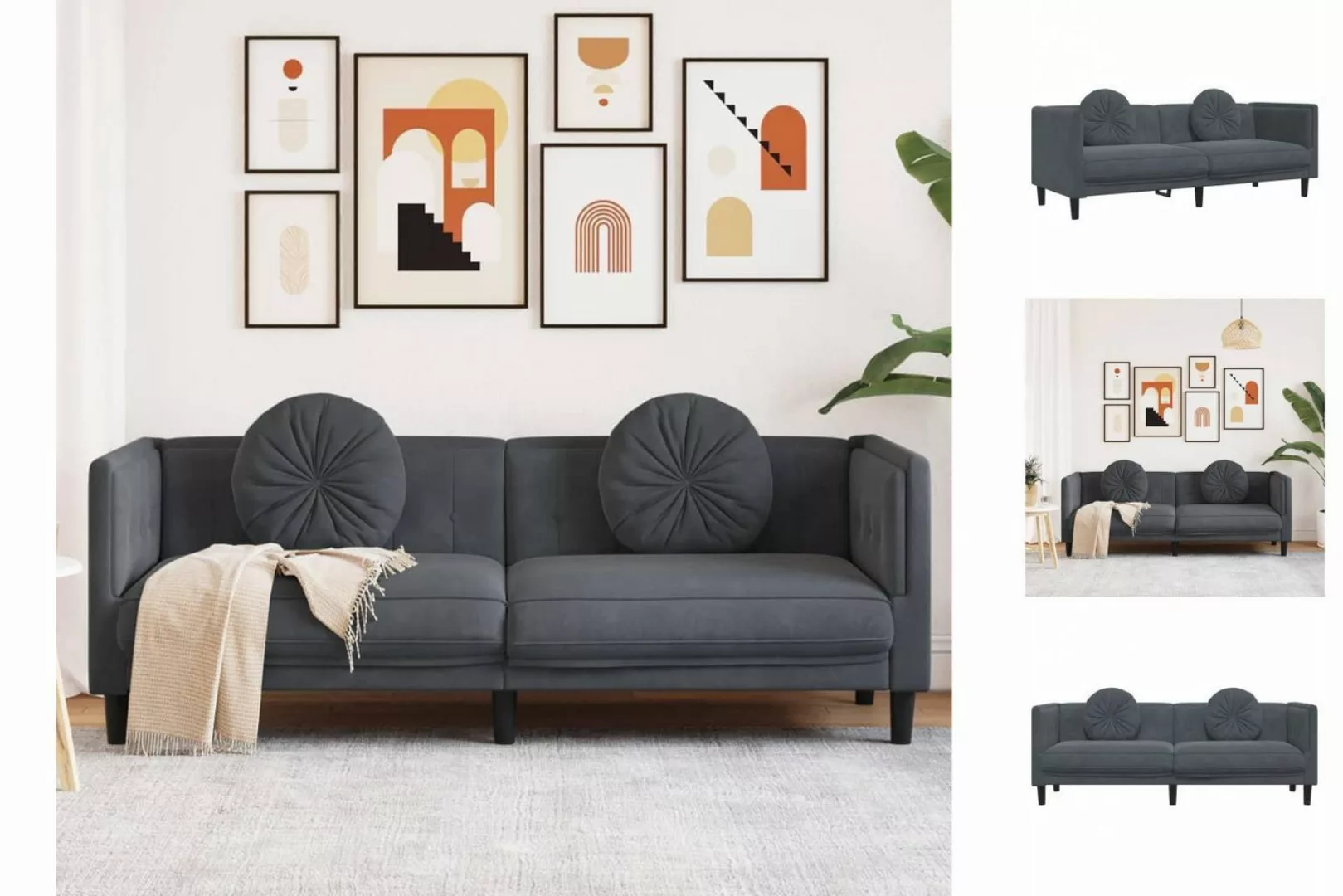 vidaXL Sofa Sofa mit Kissen 3-Sitzer Dunkelgrau Samt günstig online kaufen