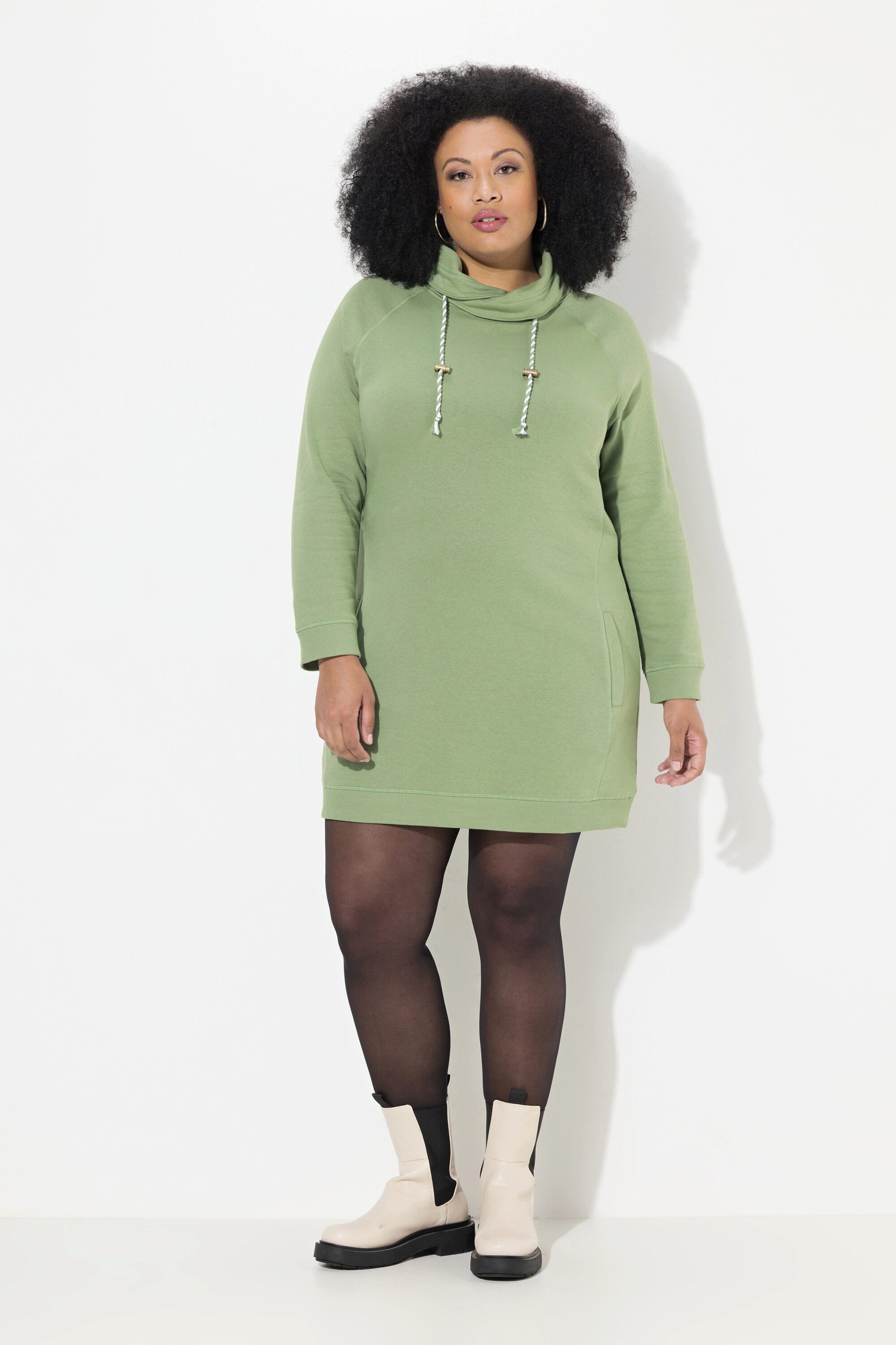 Ulla Popken Jerseykleid Sweatkleid Stehkragen Langarm günstig online kaufen