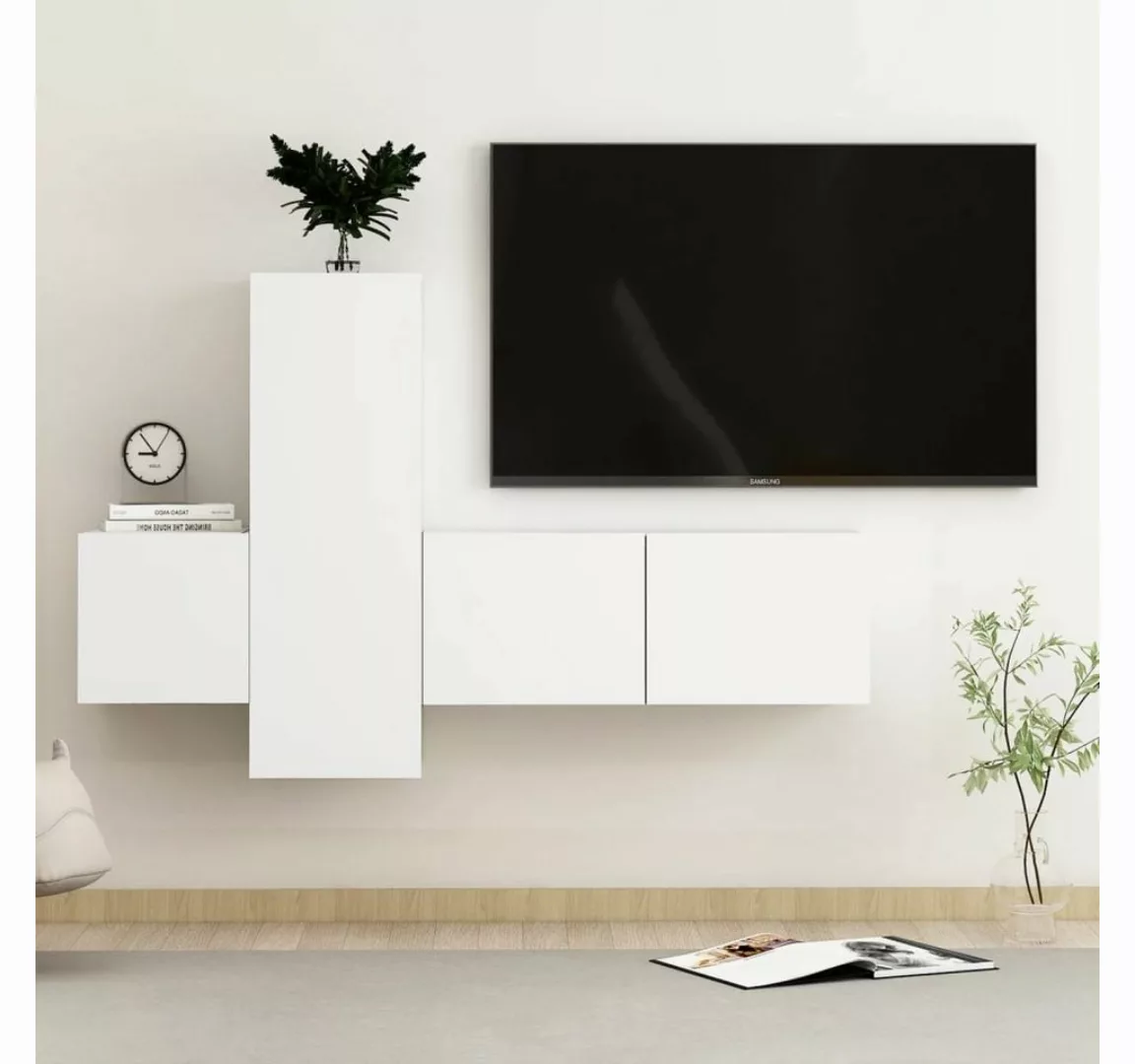 vidaXL Kleiderschrank 3-tlg TV-Schrank-Set Weiß Spanplatte TV-Konsole für F günstig online kaufen