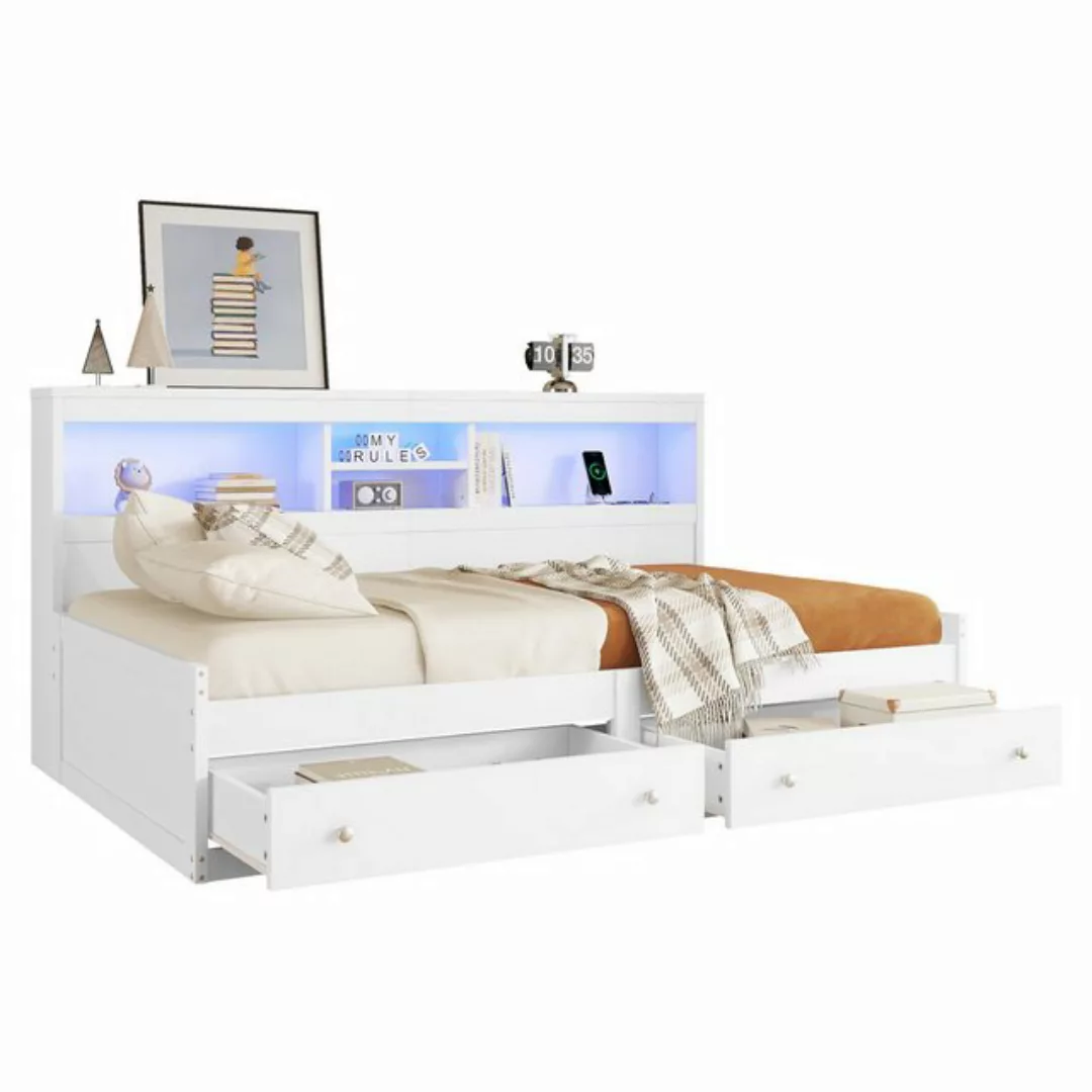 Flieks Kinderbett, LED Daybett Einzelbett 90x200cm mit Ladefunktion und 2 S günstig online kaufen