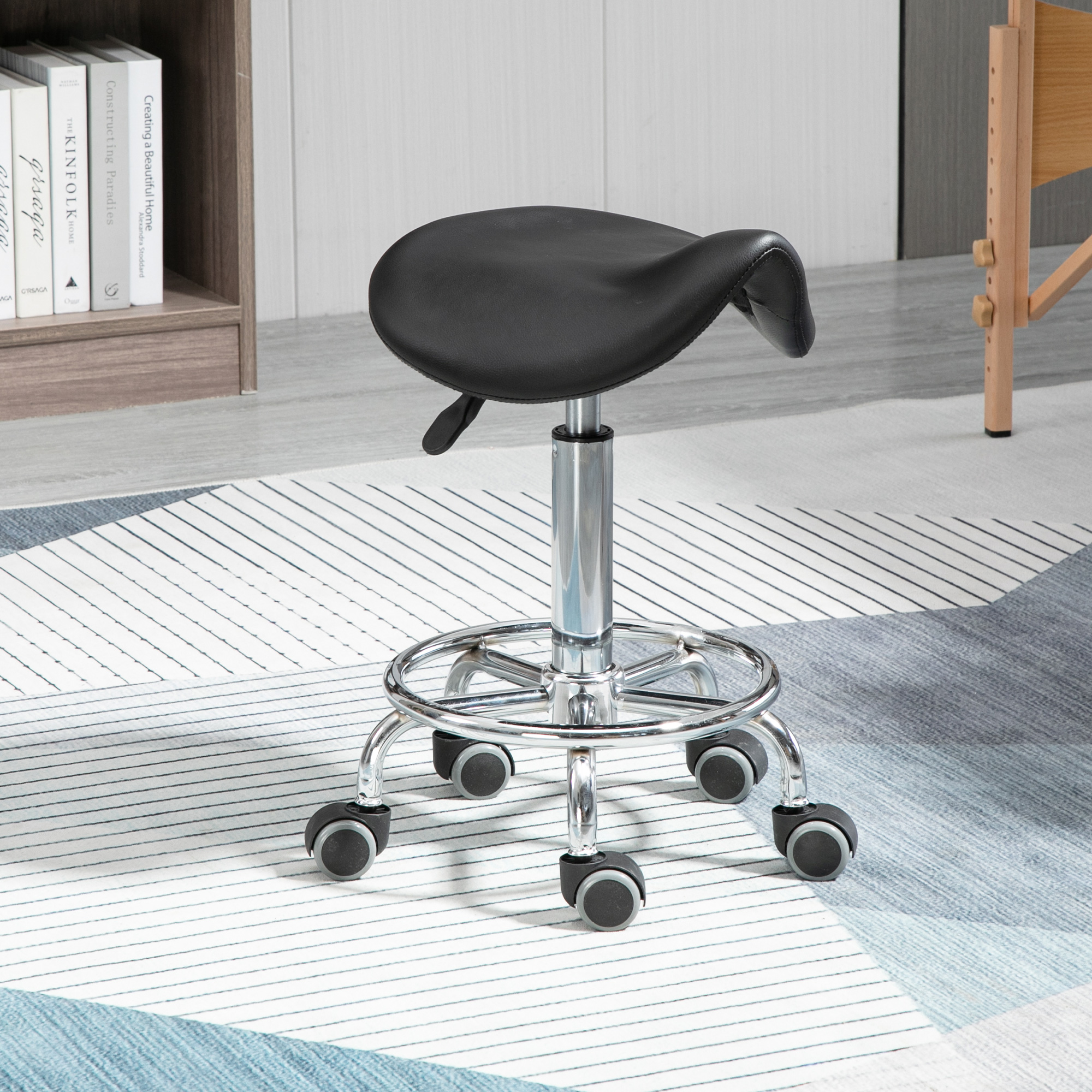 HOMCOM Hocker mit 5 Rollen, Höhenverstellbarer Hocker, Ergonomisch Gepolste günstig online kaufen