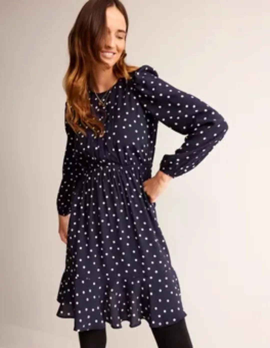 Plissiertes Minikleid mit Schößchen Damen Boden, Französisches Marineblau, günstig online kaufen