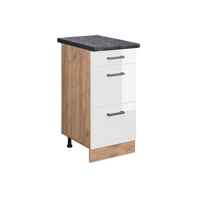 Vicco Unterschrank R-Line, Weiß Hochglanz/Goldkraft Eiche, 40 cm mit Schubl günstig online kaufen