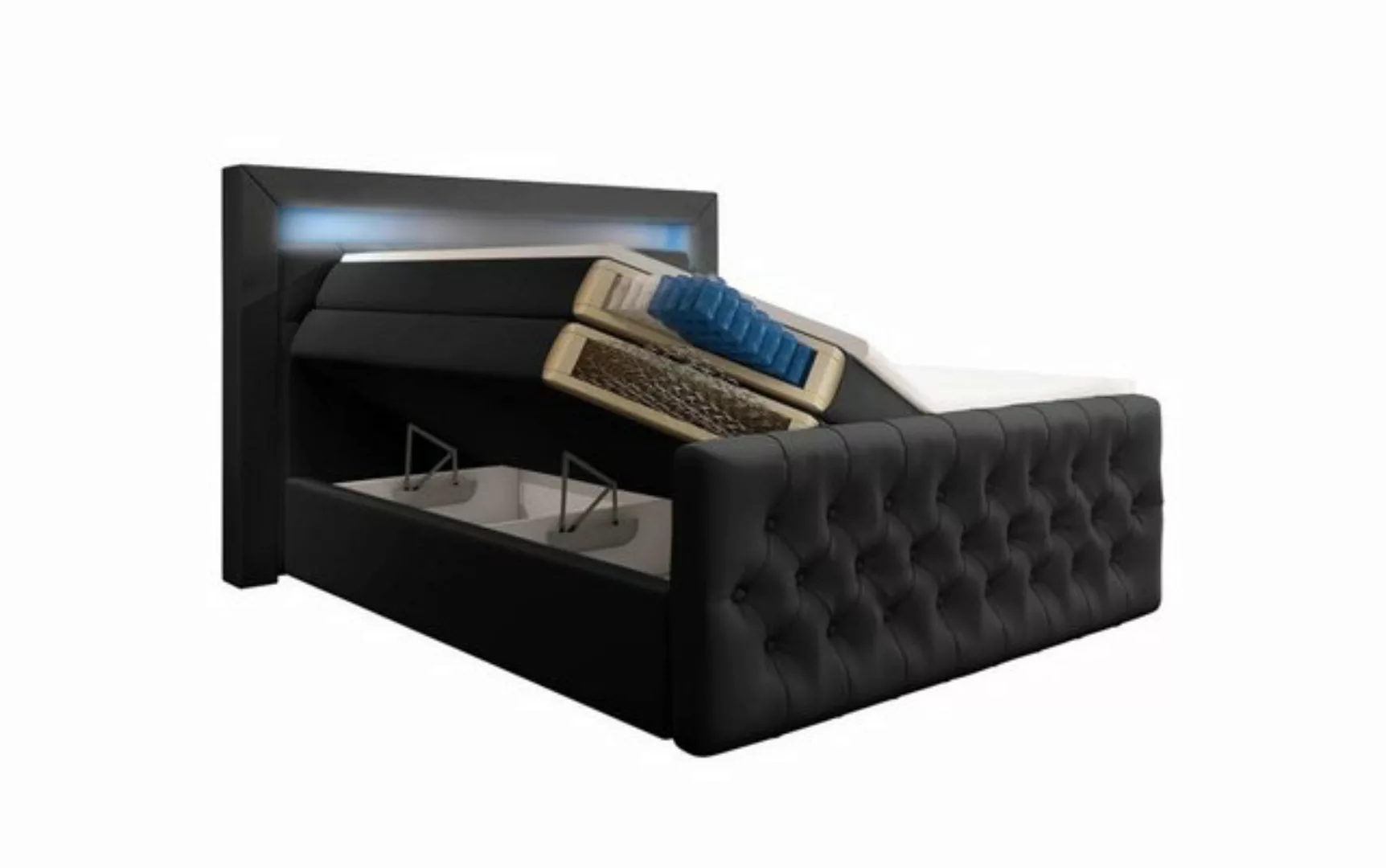 Baidani Boxspringbett Sonno, mit Stauraum, LED und USB - Anschluss, inkl. T günstig online kaufen