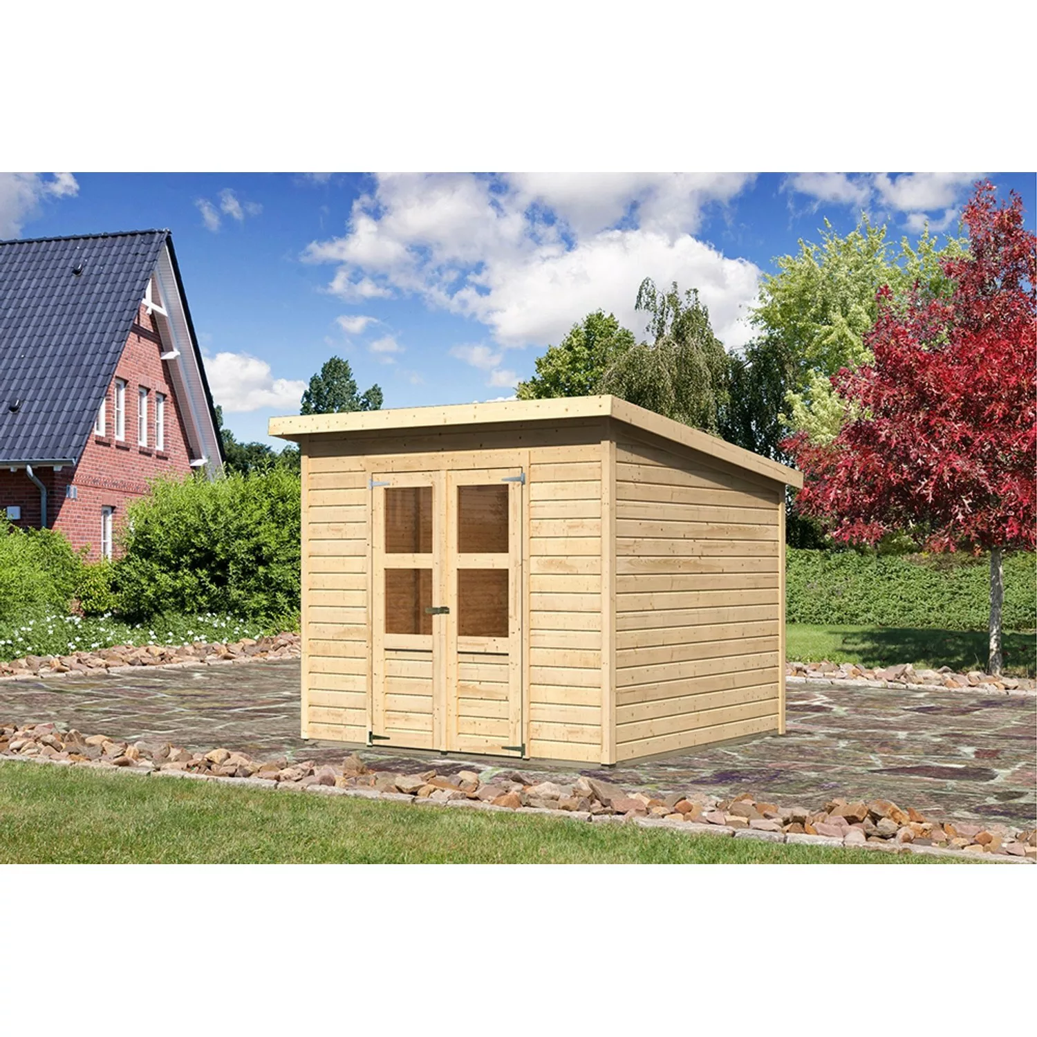 Karibu Holz-Gartenhaus Vellinge Natur Unbehandelt 238 cm x 240 cm günstig online kaufen