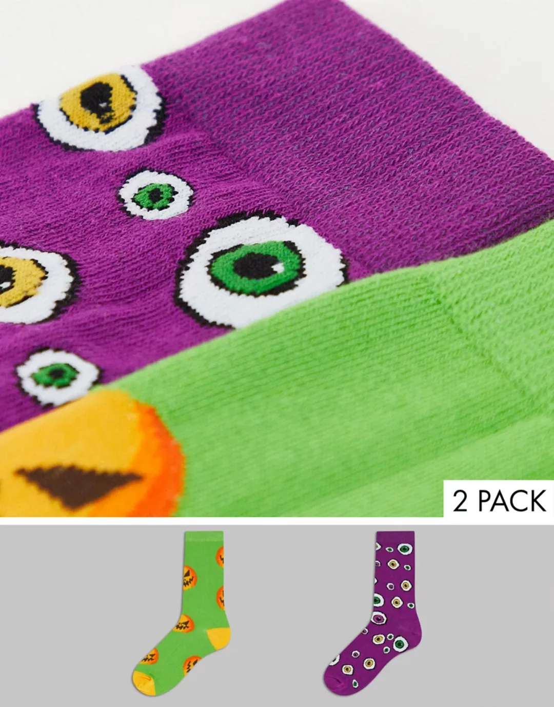 ASOS DESIGN – Halloween – 2er-Pack knöchelhohe Socken-Mehrfarbig günstig online kaufen